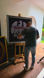 80er Eintracht Frankfurt exklusives Kristallbild aus 25.000 Kristallen (Handarbeit) – Funkelndes Statement-Design. Goldene Kristalle