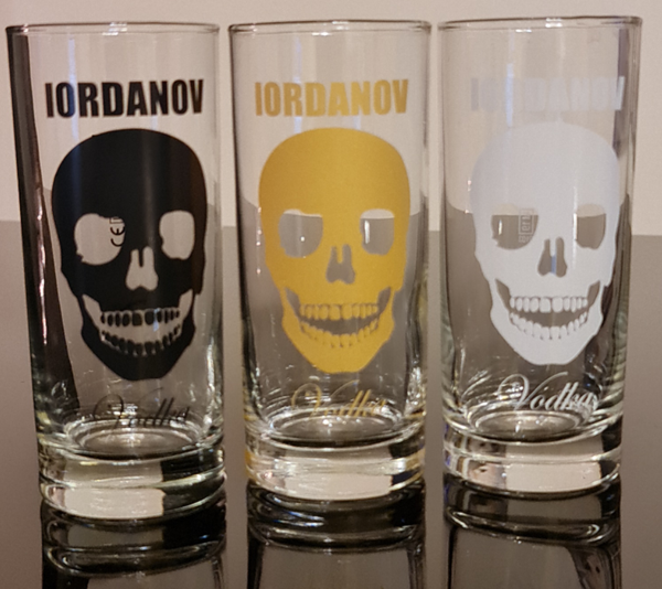 Iordanov Glasses Set 6 pcs. Long drink glasses 0.29 liters with skull, dishwasher safe